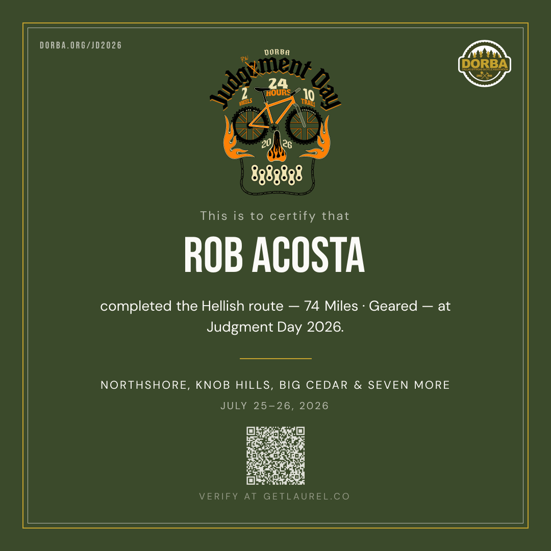 A finisher certificate for Judgment Day 2026, in DORBA's colours